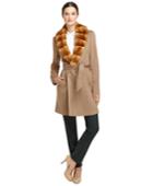 Brooks Brothers Women's Wool Wrap Coat With Rabbit Fur