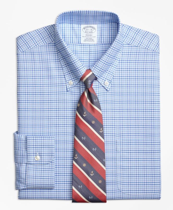 Brooks Brothers Men's Brookscool Slim Fitted Dress Shirt, Non-iron Glen Plaid