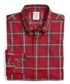 Brooks Brothers Supima Cotton Slim Fit Non-iron Red With White Tartan Sport Shirt