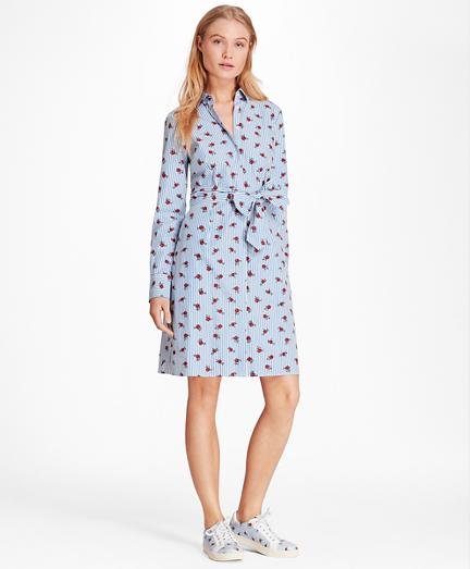 Brooks Brothers Rose-print Striped Cotton Poplin Shirt Dress