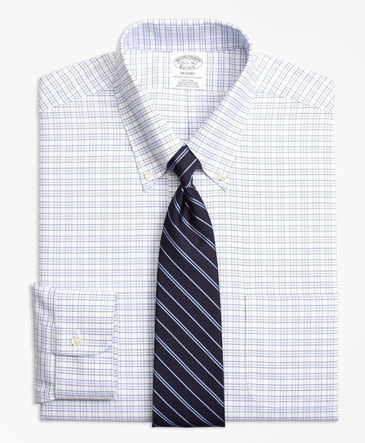 Brooks Brothers Men's Brookscool Slim Fitted Dress Shirt, Non-iron Triple Windowpane