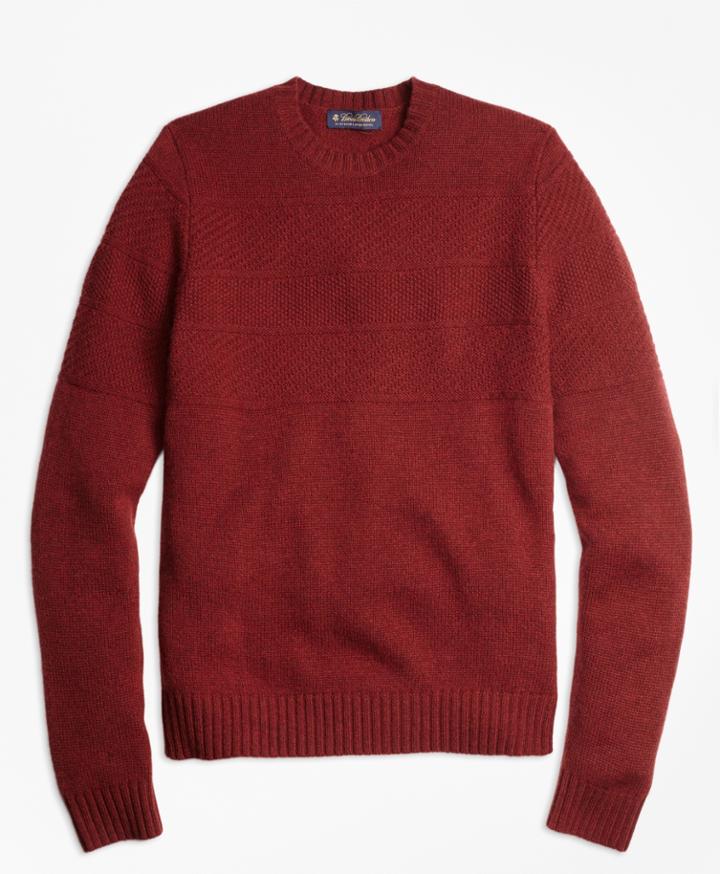 Brooks Brothers Men's Textured Chest Stripe Merino Wool Crewneck Sweater