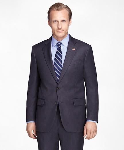 Brooks Brothers Madison Fit Saxxon Wool Charcoal Blue Stripe 1818 Suit