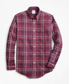 Brooks Brothers Men's Non-iron Regent Fit Burgundy-navy Plaid Sport Shirt