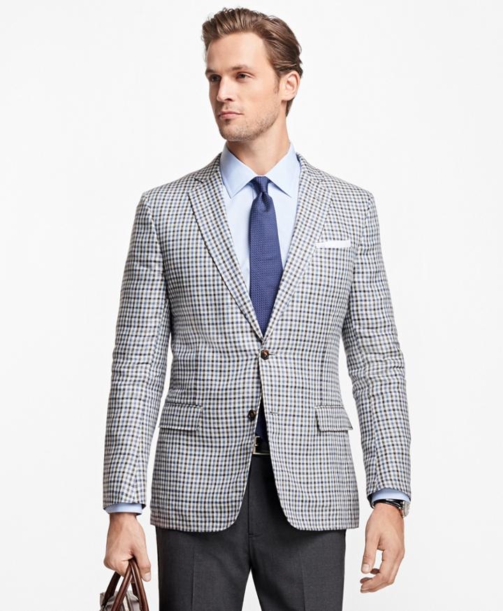Brooks Brothers Men's Regent Fit Multi-check Linen Sport Coat