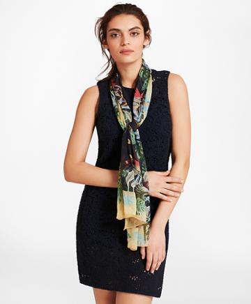 Brooks Brothers Tropical-print Silk Chiffon Oblong Scarf