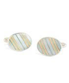 Brooks Brothers Men's Grey With Light Pink Striped Oval Cuff Links