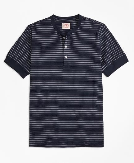 Brooks Brothers Feeder-stripe Short-sleeve Cotton Henley