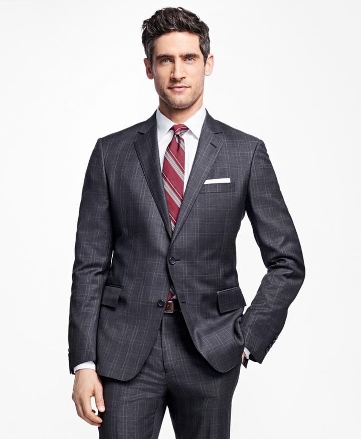 Brooks Brothers Men's Regent Fit Tic With Double Windowpane 1818 Suit