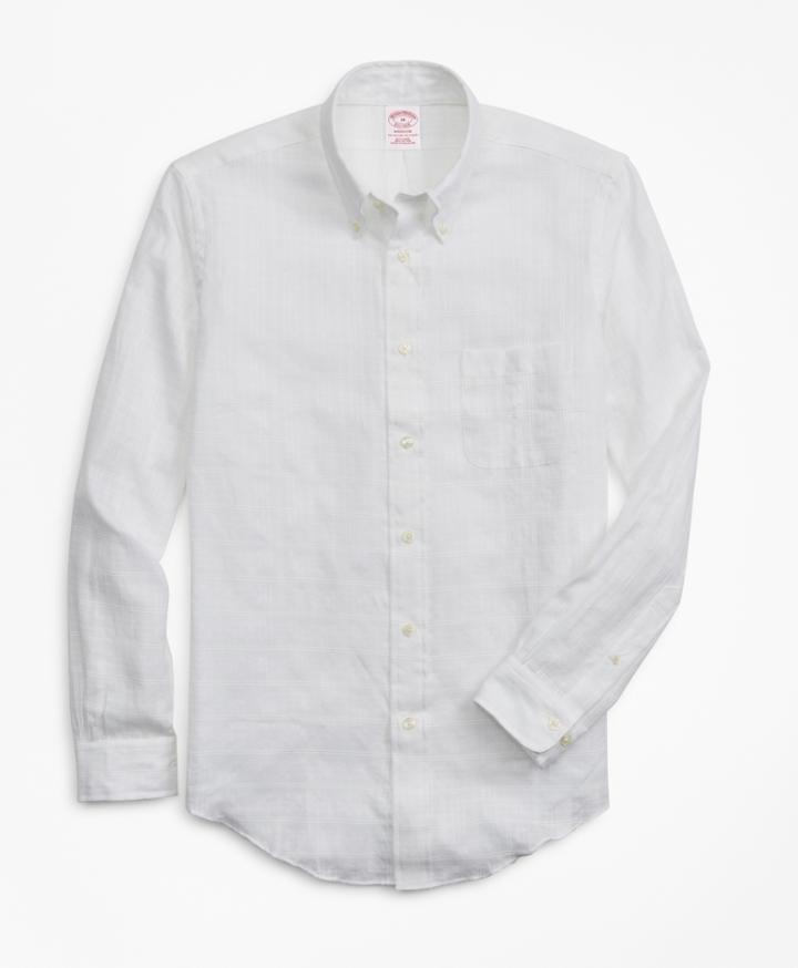 Brooks Brothers Men's Madison Fit Textured Windowpane Irish Linen Sport Shirt