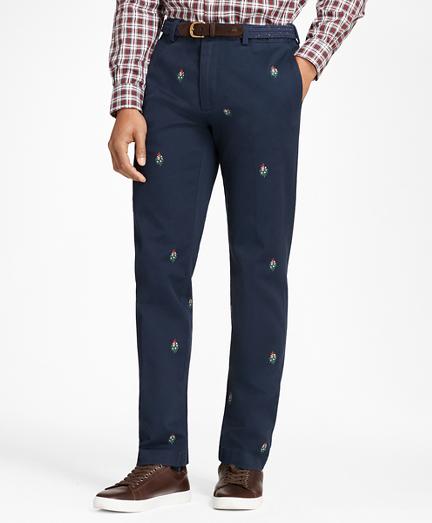 Brooks Brothers Mistletoe-embroidered Cotton Twill Chinos