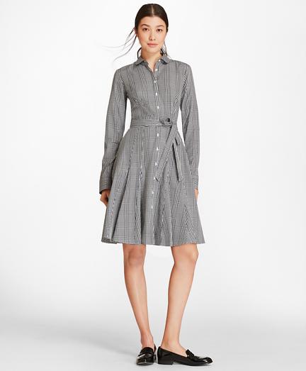 Brooks Brothers Checked Cotton Poplin Godet Shirt Dress