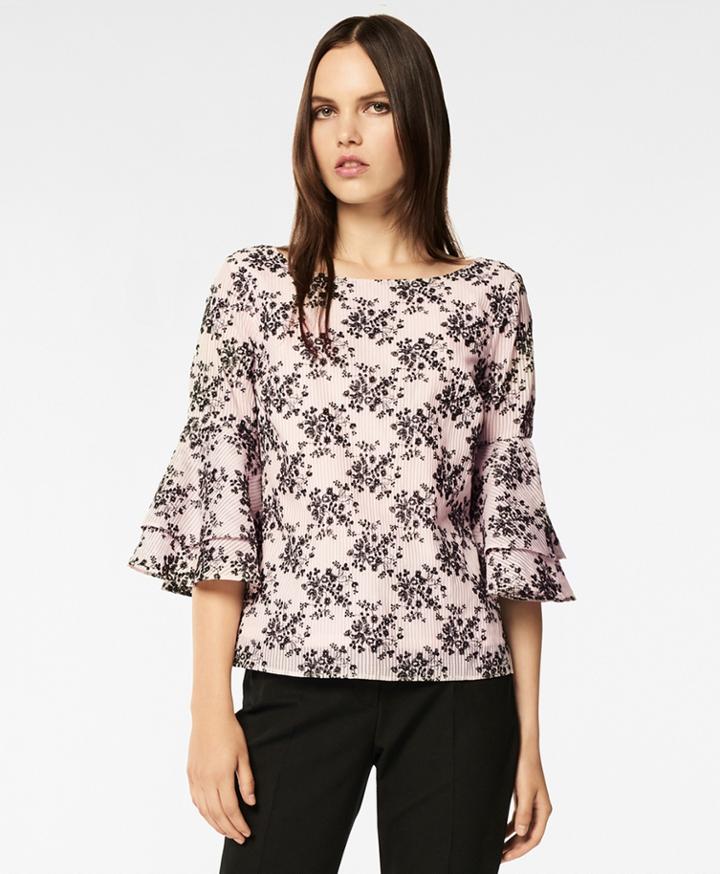 Brooks Brothers Women's Floral-embroidered Striped Cotton-silk Jacquard Blouse