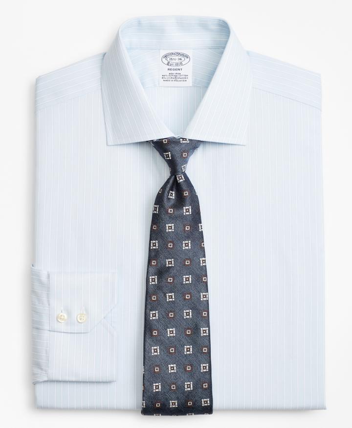 Brooks Brothers Men's Stretch Slim Fitted Dress Shirt, Non-iron Royal Oxford Framed Ground Stripe