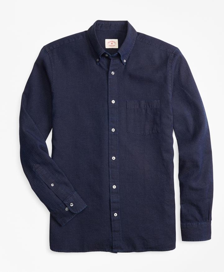 Brooks Brothers Men's Indigo-dyed Dotted Dobby Sport Shirt