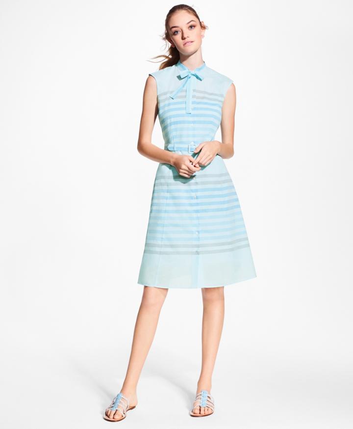 Brooks Brothers Women's Striped Cotton Poplin Tie-neck Shirt Dress