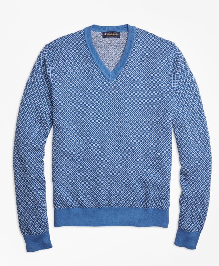 Brooks Brothers Men's Supima Cotton Cashmere Jacquard V-neck Sweater