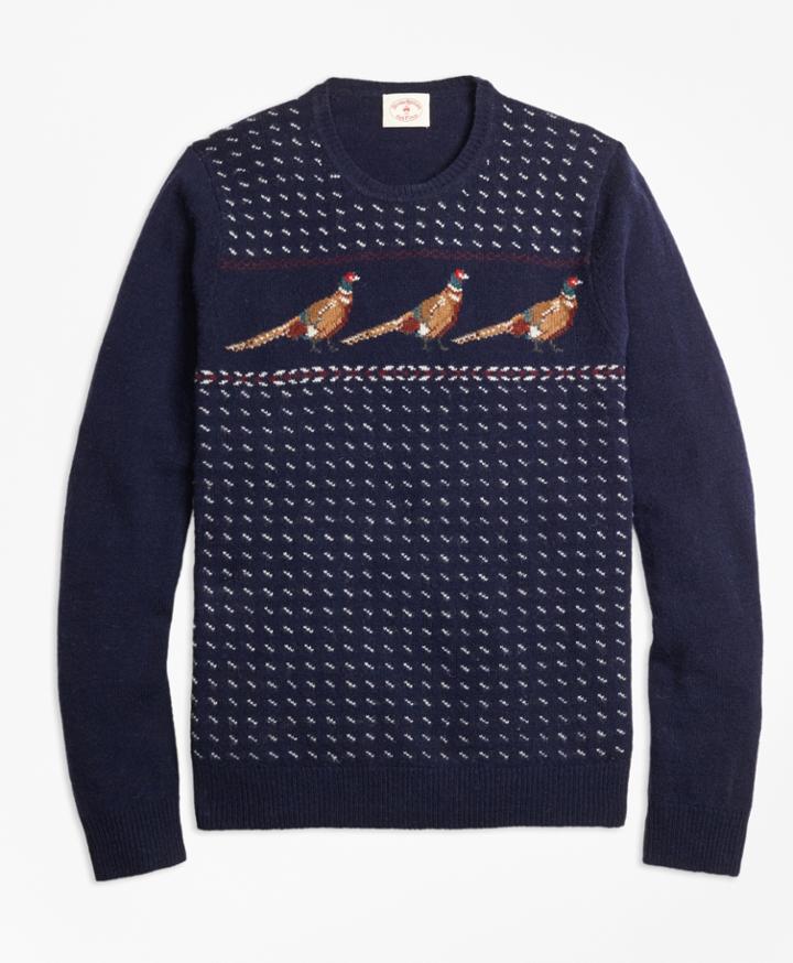 Brooks Brothers Men's Pheasant-motif Lambswool Sweater