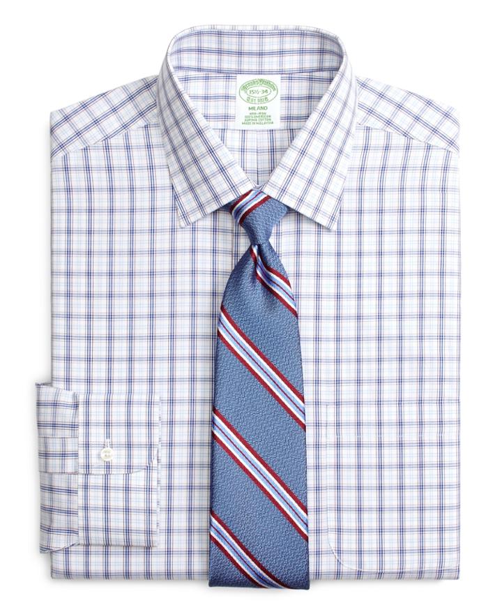 Brooks Brothers Men's Non-iron Extra Slim Fit Twin Plaid Dress Shirt