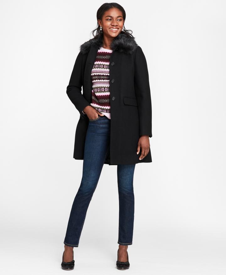 Brooks Brothers Women's Faux-fur-collar Stretch Wool Twill Coat