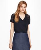 Brooks Brothers Women's Lace-sleeve V-neck T-shirt