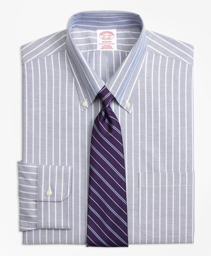 Brooks Brothers Men's Non-iron Regular Fit Brookscool Ground Shadow Stripe Dress Shirt