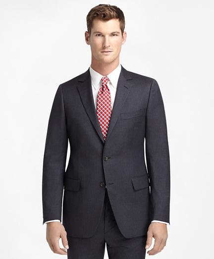 Brooks Brothers Fitzgerald Fit Charcoal With White And Blue Stripe 1818 Suit