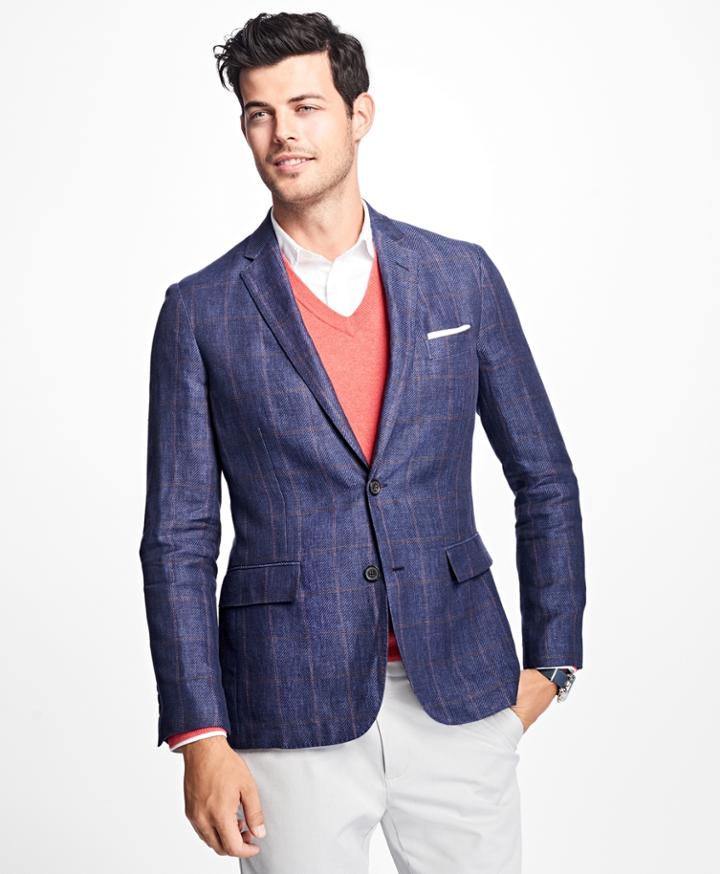 Brooks Brothers Men's Two-button Windowpane Linen Sport Coat