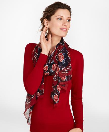 Brooks Brothers Rose-print Silk Chiffon Oblong Scarf