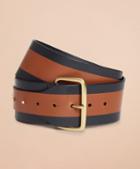 Brooks Brothers Striped Leather Wide Waist Belt