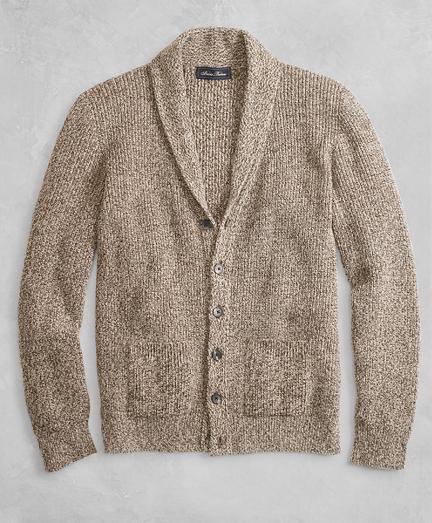 Brooks Brothers Golden Fleece 3-d Knit Marled Alpaca-blend Shawl-collar Cardigan