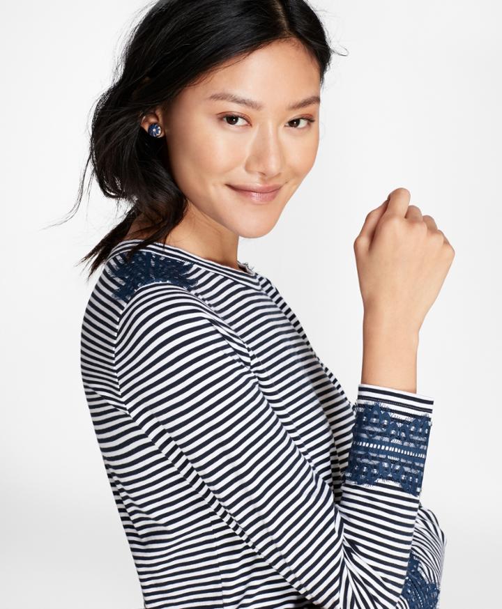 Brooks Brothers Women's Lace-trimmed Striped Long-sleeve T-shirt