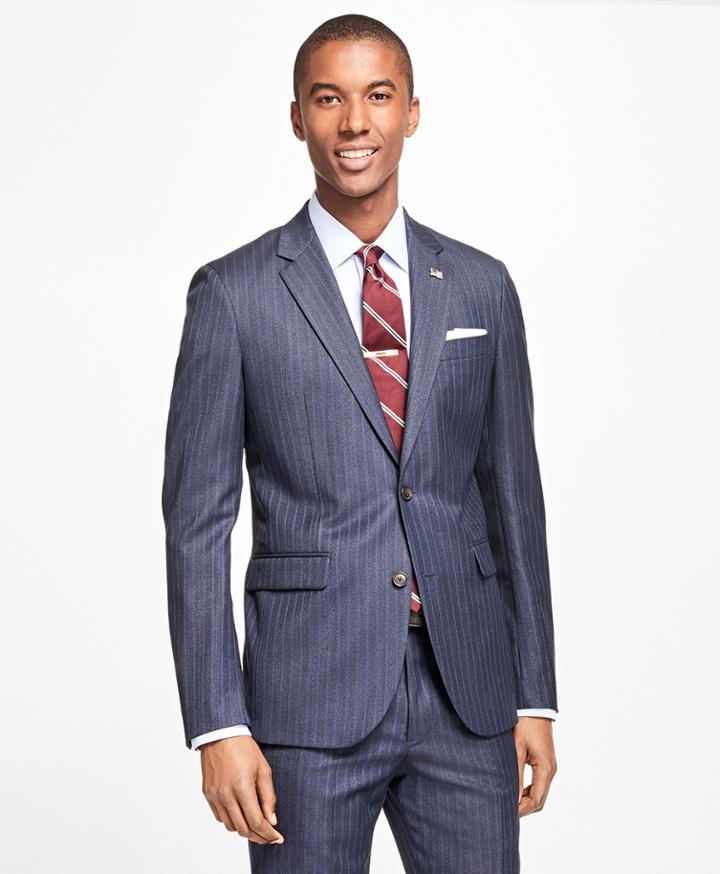 Brooks Brothers Men's Milano Fit Textured Track Stripe 1818 Suit
