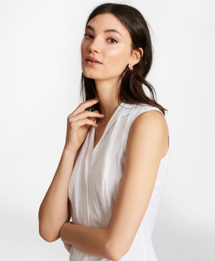 Brooks Brothers Women's Petite Diamond-stripe Dobby Cotton Sleeveless Blouse