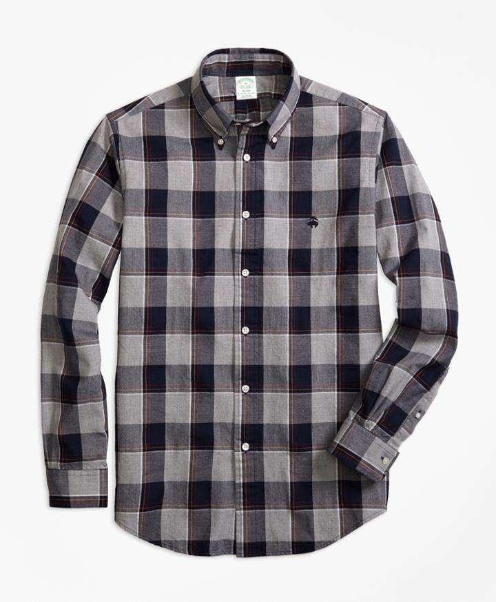 Brooks Brothers Men's Milano Fit Yarn-dyed Oxford Grey Plaid Sport Shirt