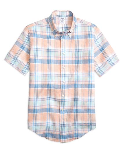 Brooks Brothers Regent Fit Plaid Linen Short-sleeve Sport Shirt
