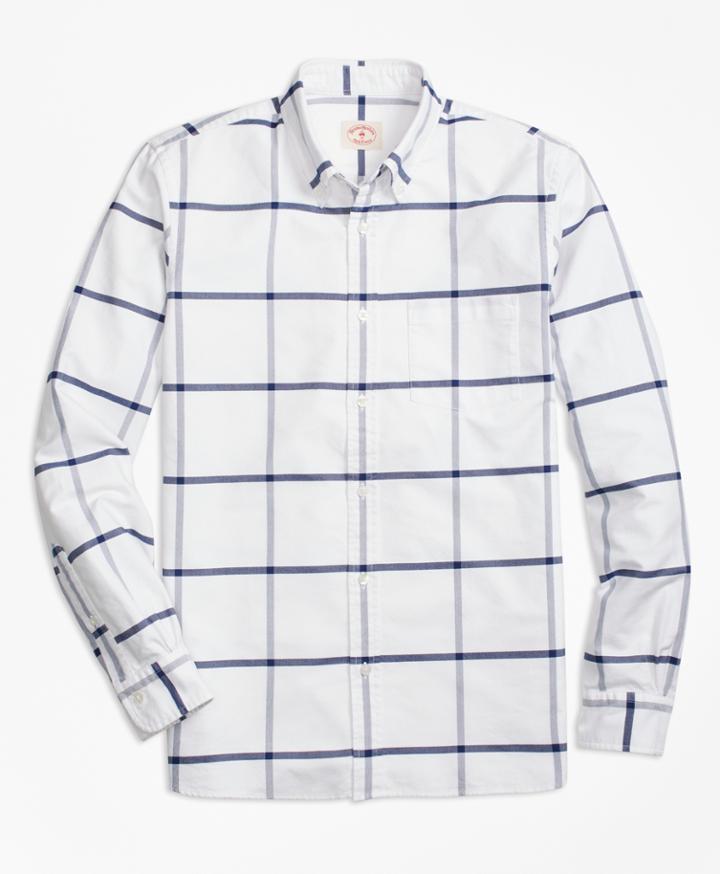 Brooks Brothers Men's Windowpane Oxford Cotton Sport Shirt