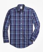 Brooks Brothers Non-iron Regent Fit Navy Plaid Sport Shirt