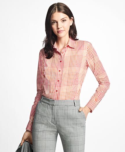 Brooks Brothers Petite Fitted Cotton Poplin Mini-gingham Blouse