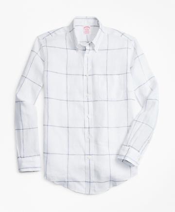 Brooks Brothers Madison Fit Large-windowpane Irish Linen Sport Shirt