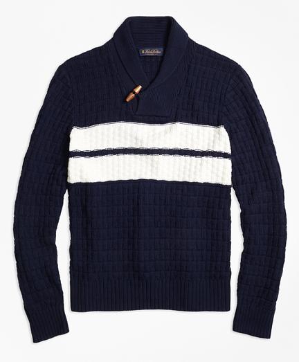 Brooks Brothers Texture Stitch Chest Stripe Shawl Collar Sweater