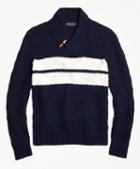 Brooks Brothers Texture Stitch Chest Stripe Shawl Collar Sweater