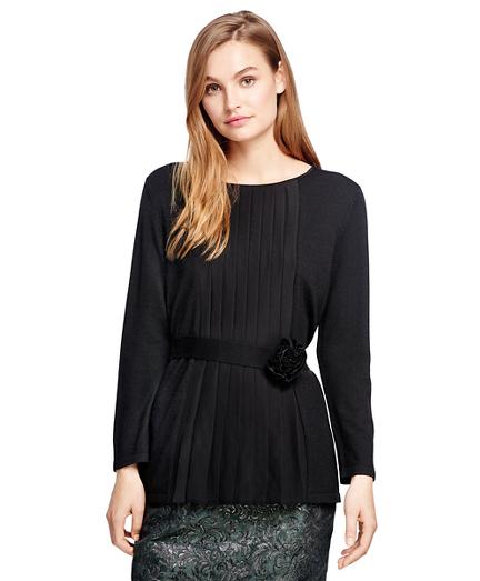 Brooks Brothers Wool, Silk And Cashmere Pleat Front Sweater