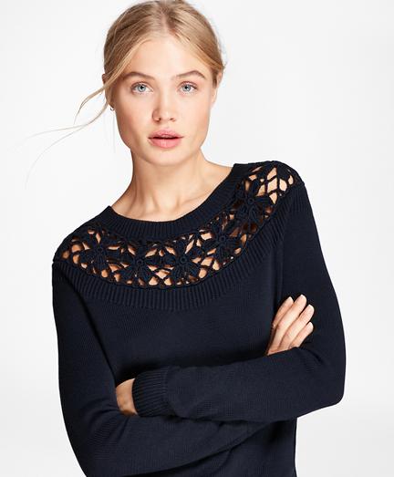 Brooks Brothers Crochet-yoke Cotton Sweater
