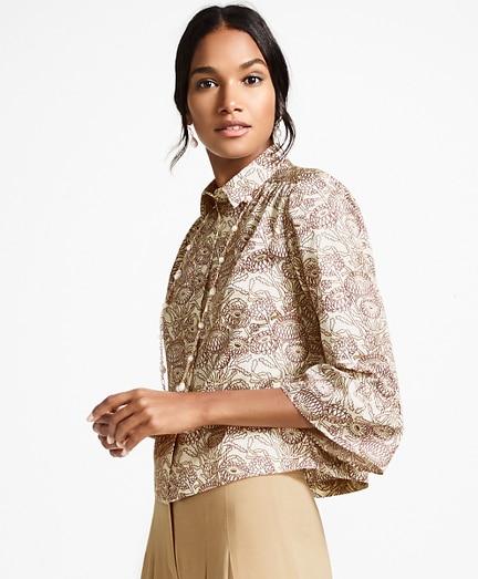 Brooks Brothers Floral-print Cotton Sateen Bell-sleeve Blouse