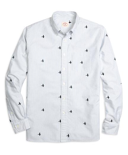 Brooks Brothers Mallard Duck Embroidered Stripe Sport Shirt