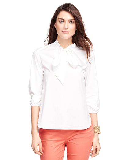 Brooks Brothers Three-quarter Sleeve Cotton Shirt With Bow