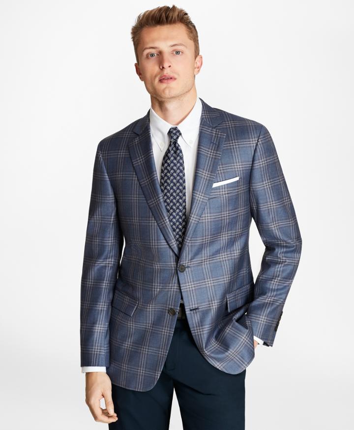 Brooks Brothers Men's Regent Fit Blue And Tan Plaid Sport Coat
