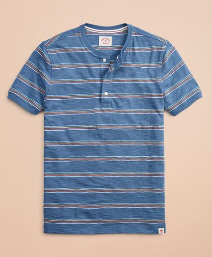Brooks Brothers Multi-color Stripe Slub Jersey Short-sleeve Henley