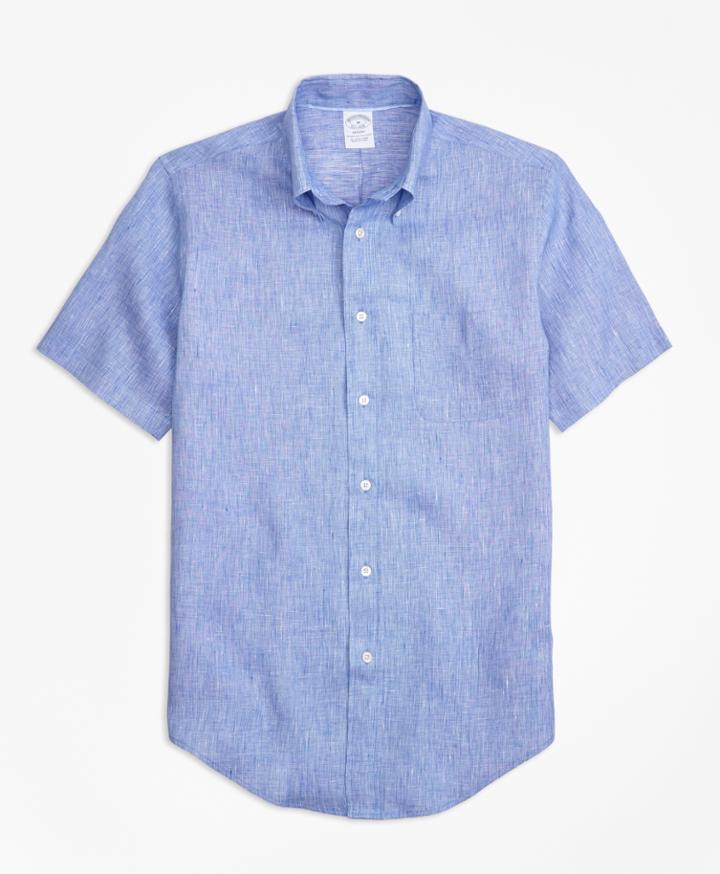 Brooks Brothers Men's Regent Fit End-on-end Irish Linen Short-sleeve Sport Shirt